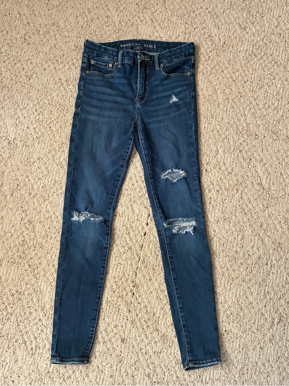 American Eagle Outfitters Navy Blue Ripped Skinny Jeans